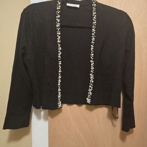 Calvin Klein Black Cardigan with Pearl Accents